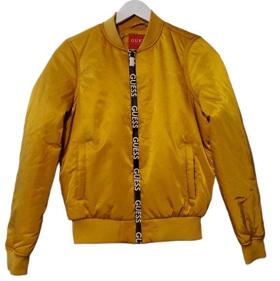 👍PRICE FIRM Guess Los Angeles Yellow Black Long Sleeves Bomber Jacket - Picture 1 of 8